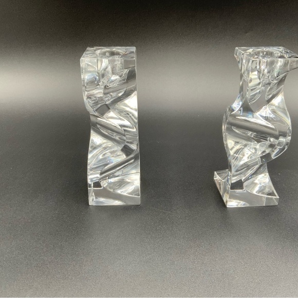 Pair Of Mikasa Platinum Prism Crystal Candleholder 5-3/8"H - Picture 7 of 8